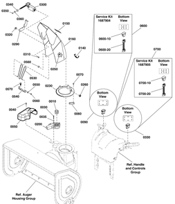 Chute And Rotation Group Diagram and Parts List for 1696572-00-PA1330ESS 2015 Briggs and Stratton Snow Blower